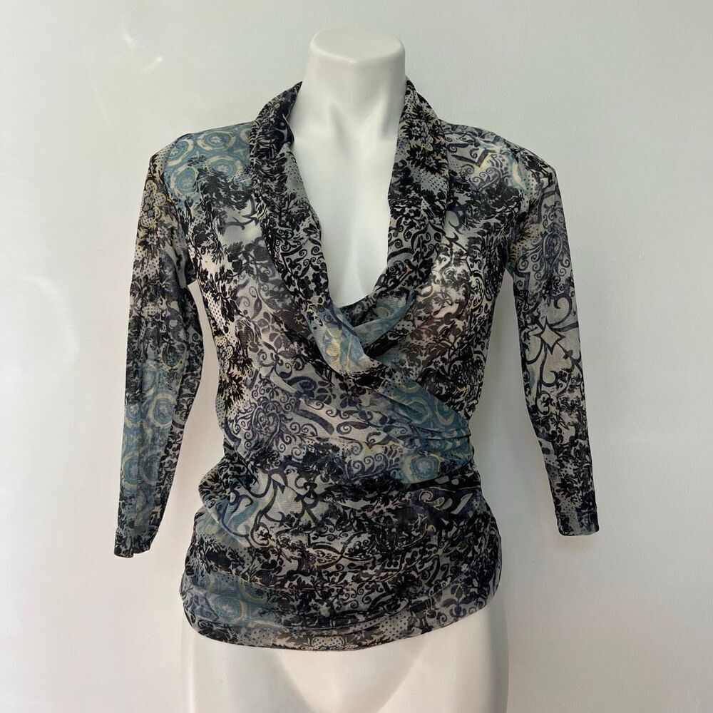 Karen Kane Y2K semi sheer wrap front top